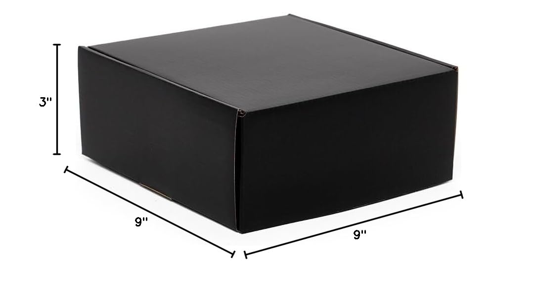 50 Pack - 9x9x3 Inch Black Corrugated Tuck Top Shipping Boxes for Packaging, Mailing & Storage - Heavy Duty Cardboard Boxes for Small Business, Ecommerce & Home Organization