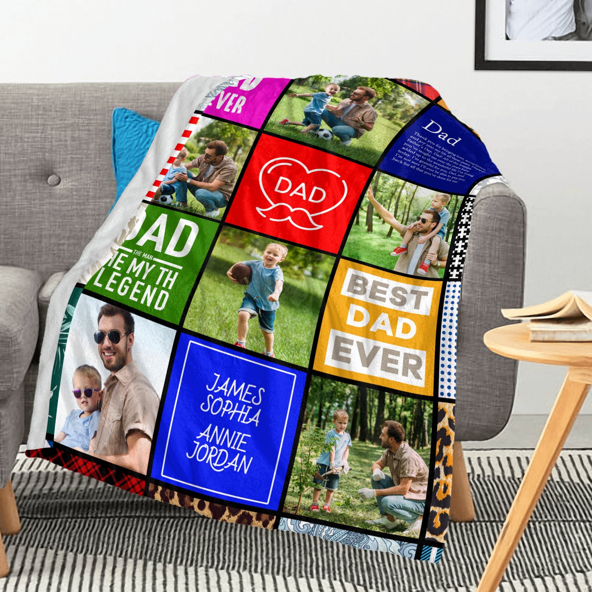 Personalized Photo Blanket for Dad - Custom Father's Day Gift from Daughter, Wife or Son - 60x80 Inch Fleece Throw - Perfect for Birthday, Anniversary & Christmas Presents - Great for Cozy Nights, Family Photos & Special Memories
