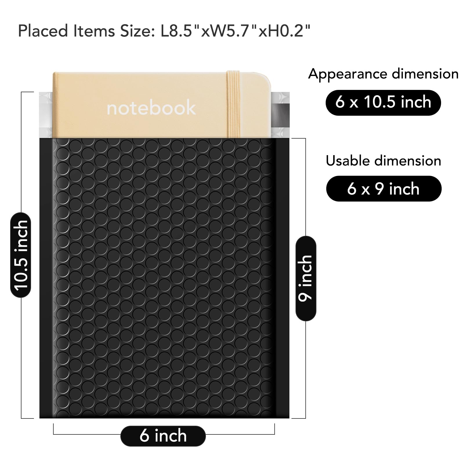 Fuxury 6x10 Inch Bubble Mailers 600 Pack - Black Padded Shipping Envelopes (6x9