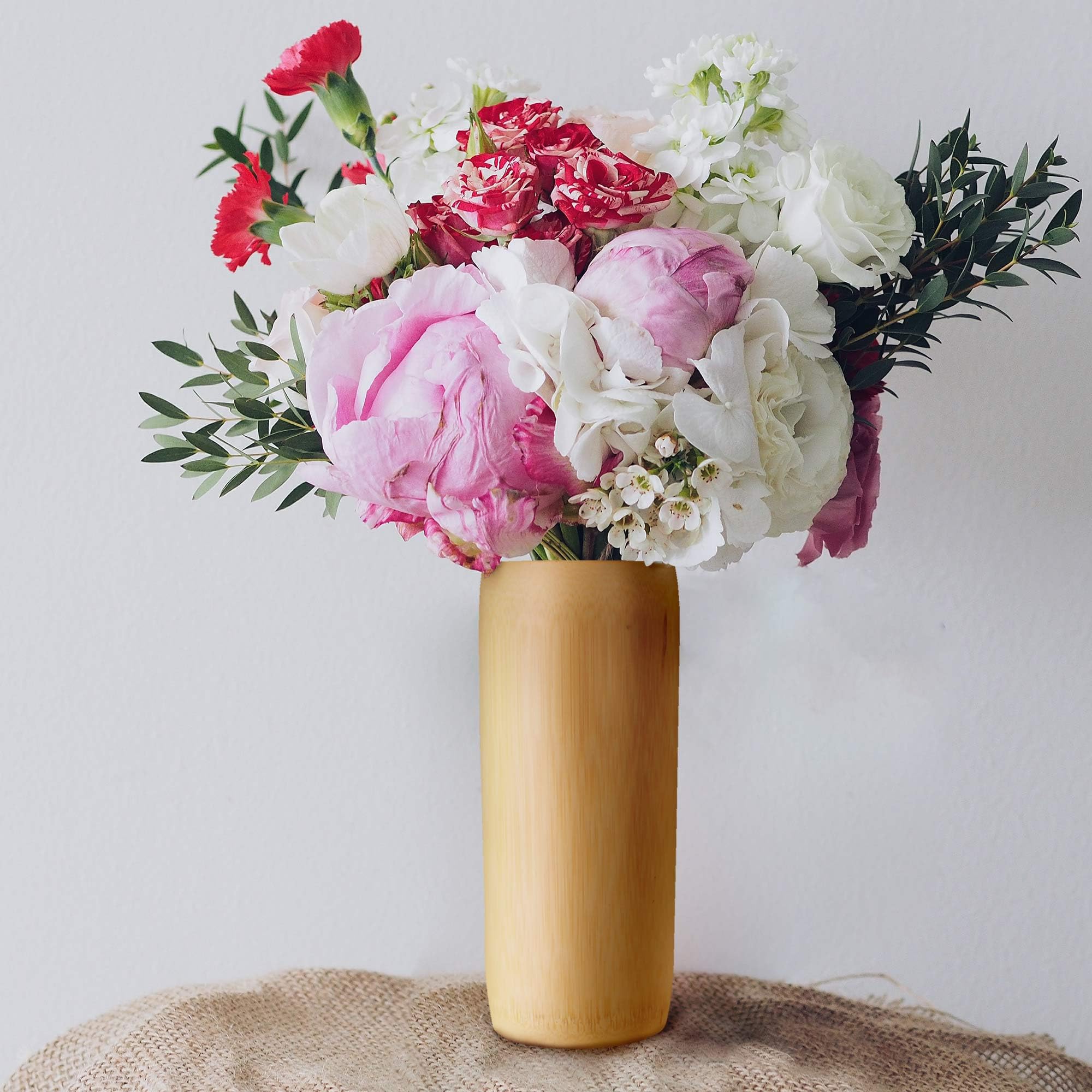 Natural Bamboo Flower Vase Holder Set of 10 - Carbonized Brown 9.8 Inch - Home Decor, Wedding Centerpiece, Table Decoration, Rustic Farmhouse Style