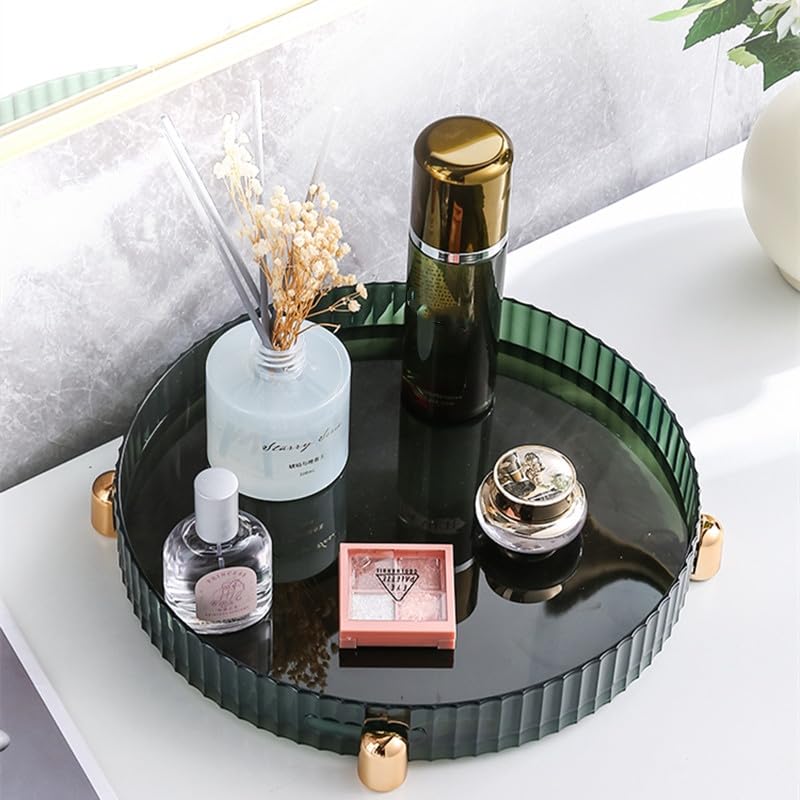 360° Rotating Makeup Organizer - Dark Green Vanity Tray for Bathroom & Dresser