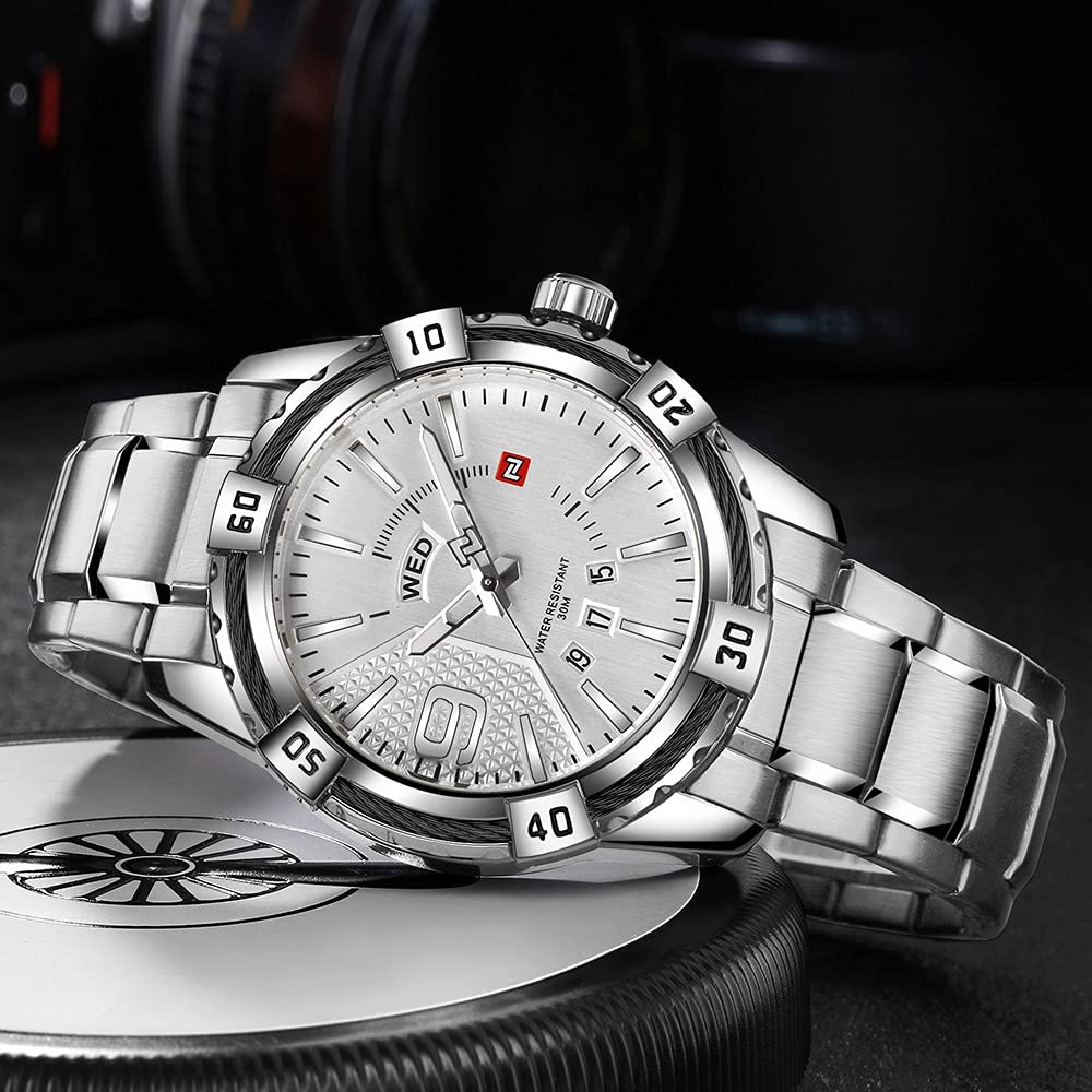Luxury Men's Analog Day Date Quartz Watch - Waterproof Stainless Steel for Business & Formal Wear