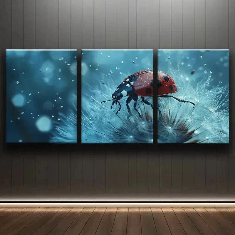 3-Piece Ladybug Red & White Nature Wall Art Set - Framed Canvas 60x90cm | High Quality Print | Australian Made | Ready to Hang | Perfect for Living Room, Bedroom & Office Decor