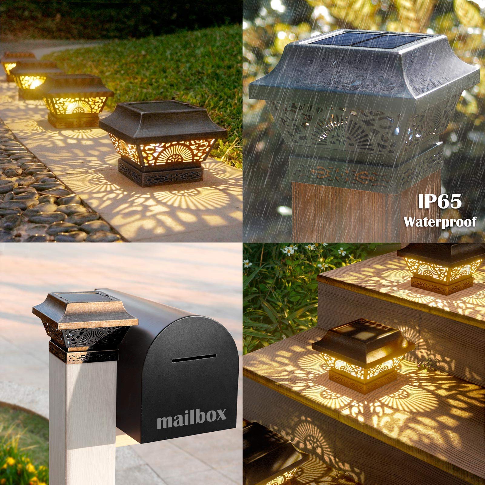 4 Pack Solar Post Lights & 6 Pack Solar Deck Lights - Outdoor Pathway & Stair Lighting for Garden, Patio, and Backyard