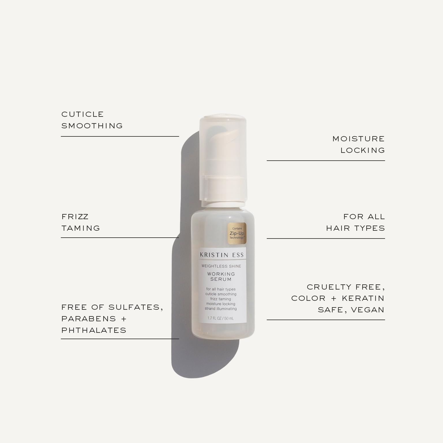 Kristin Ess Weightless Shine Hair Serum for Dry Damaged Hair - Frizz Control, Anti-Breakage & Moisturizing Treatment - Keratin & Color Safe (1.7 fl oz) | Perfect for Smoothing, Shine Boosting & Daily Hair Protection