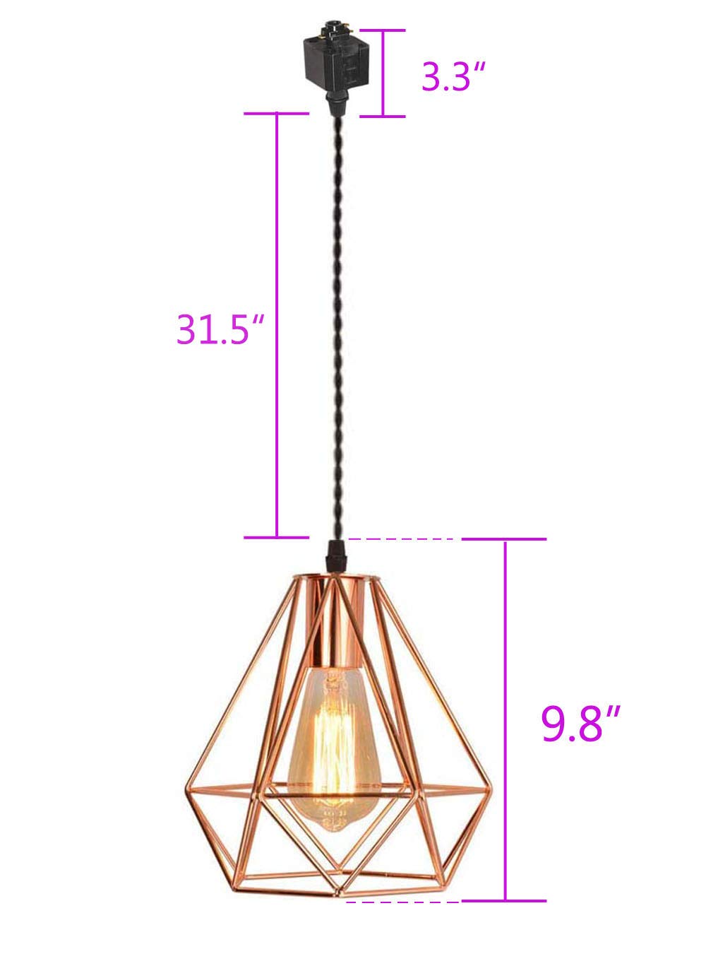 H-Series Track Mounted Lighting Pendant Light Kit - Industrial Copper Caged Hanging Pendant Lamp Set of 3 for Kitchen Island, Dining Room & Living Room Decor