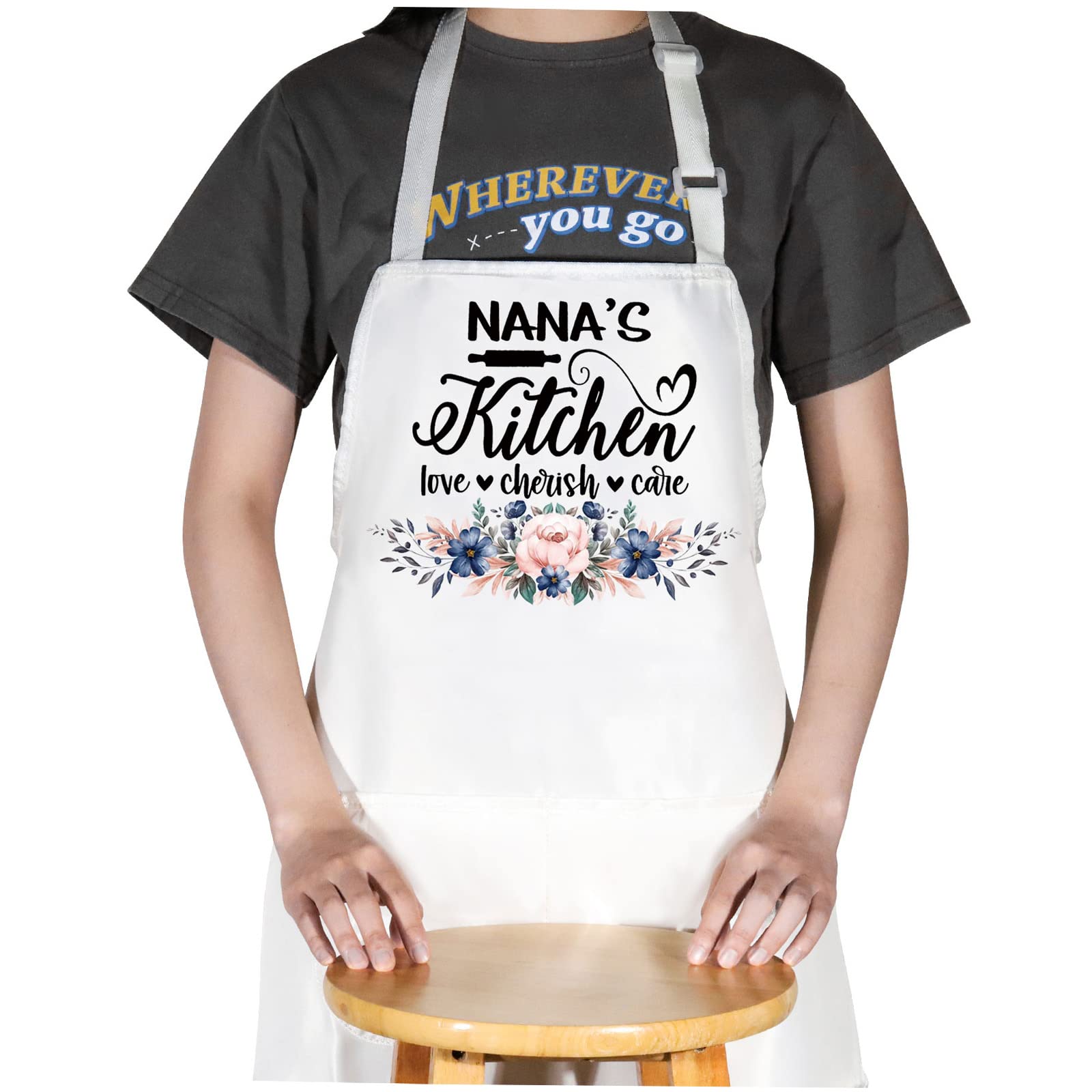 WZMPA Nana Kitchen Apron with Pockets - Adjustable Bib Apron for Cooking, Baking & Grilling - Perfect Grandma Gift for Mother's Day, Christmas & Housewarming - Durable & Stylish Apron for Home Chefs & BBQ Lovers