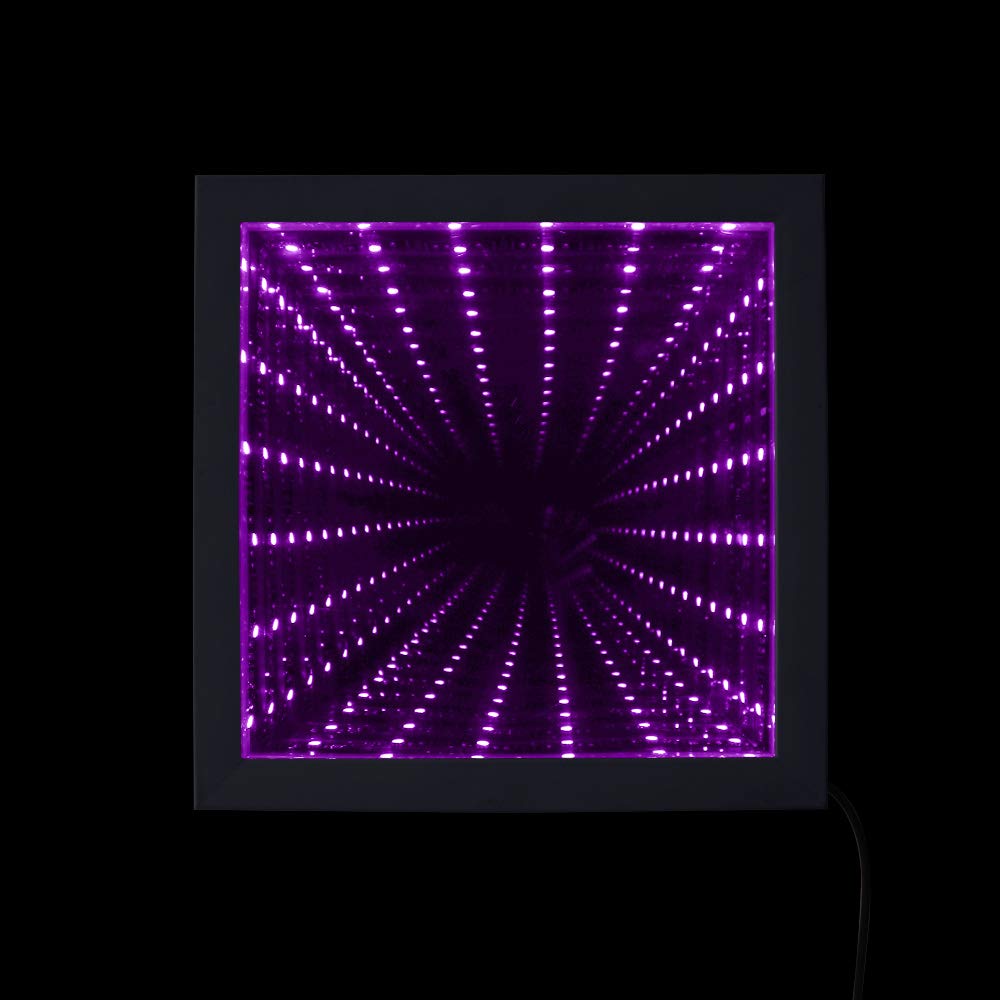 Geeky Days Remote Control LED Infinity Wall Mirror Frame - 23x23cm Multi-Color Changing Light for Bedroom, Bathroom & Home Decor
