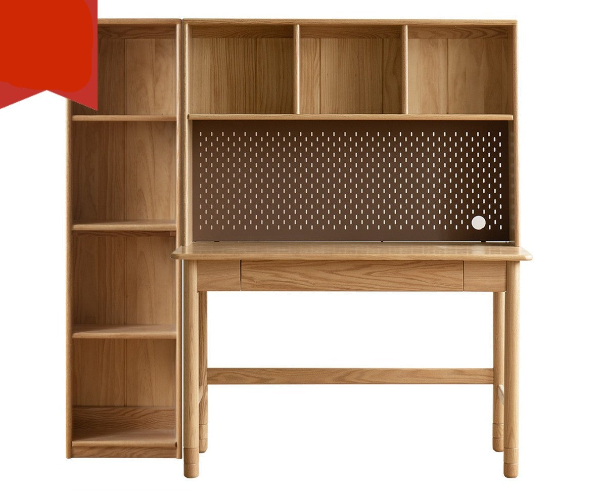Solid Oak Wood Adjustable Height Kids Study Desk with Bookshelf - Perfect for Homework, Reading & Organizing in Bedroom or Playroom