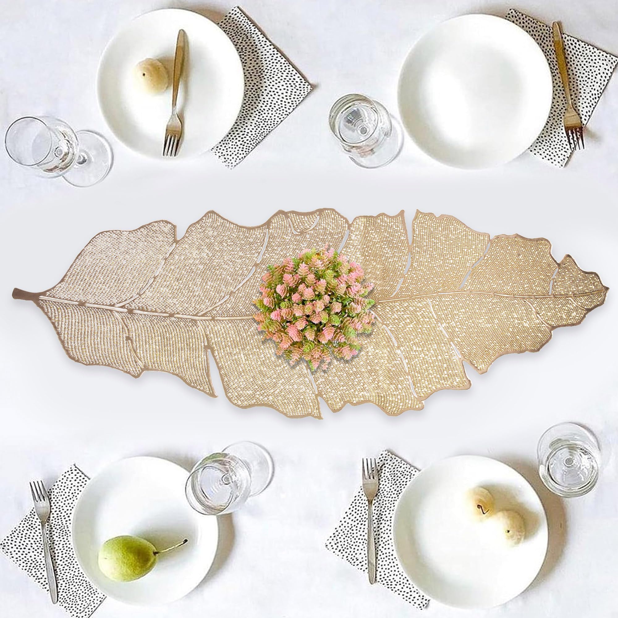 Premium Leather Table Runner by Kuber Industries - Elegant Dining, Coffee & Kitchen Table Decor for Parties, Weddings & Family Dinners - Golden Patta Design | Perfect for Holiday Entertaining & Formal Dining Settings