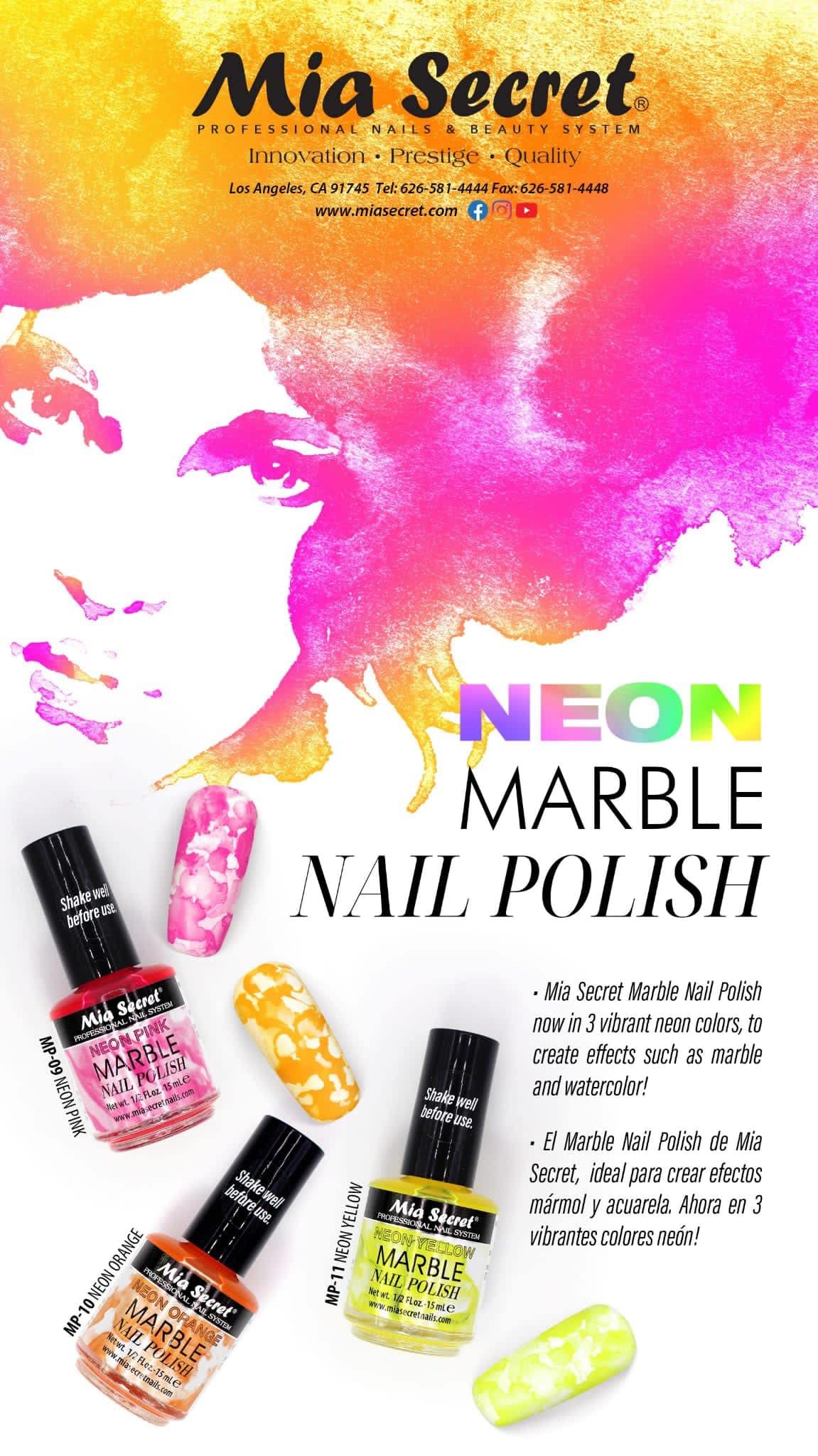 Mia Secret Marble Nail Polish - NEON YELLOW Nail Tint for Gel & Acrylic Nails | Long-Lasting UV/LED Cured Nail Art Design | Perfect for Summer, Parties & Special Occasions