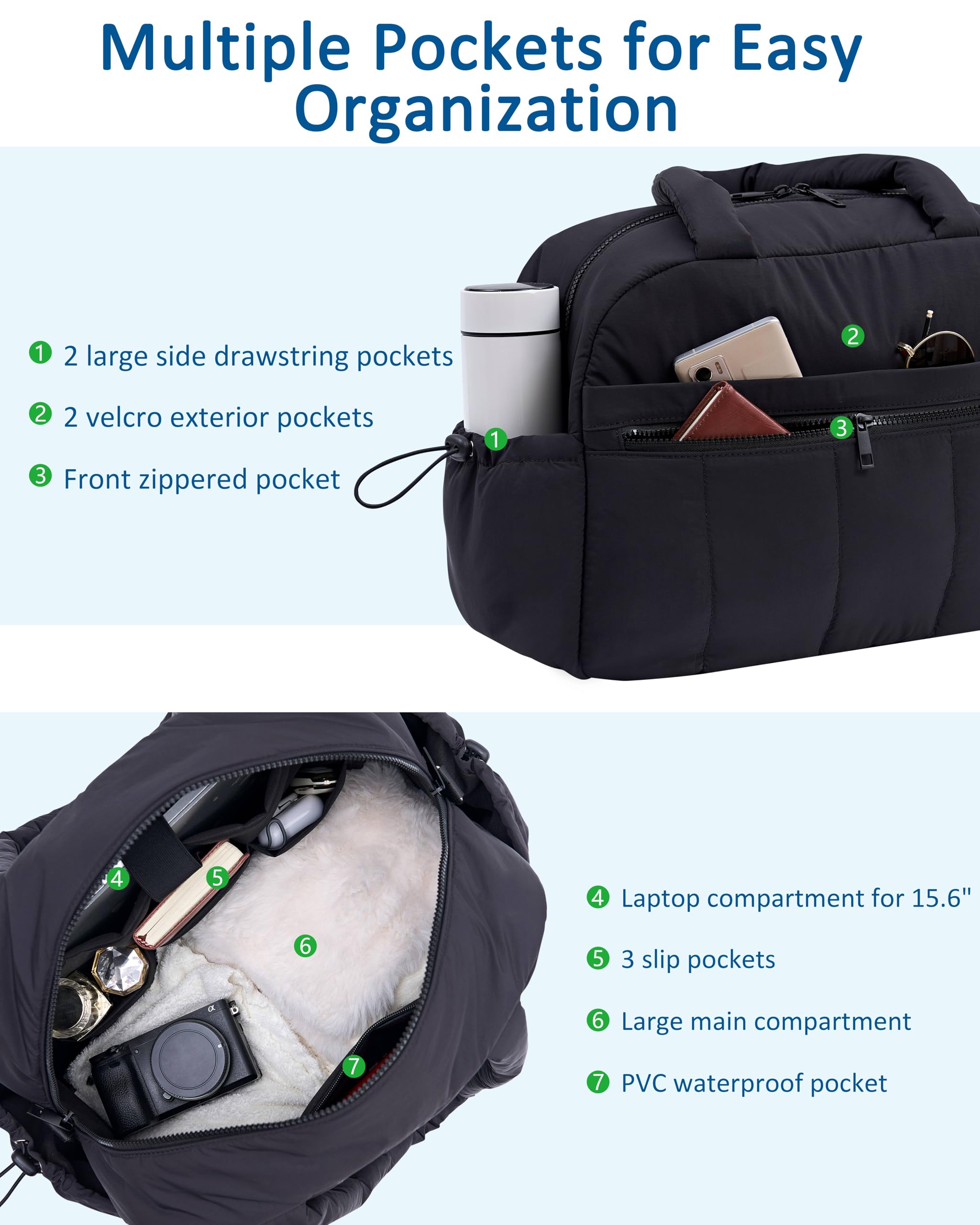 Puffer Duffle Bag for Women - Lightweight Weekender Travel Bag with Laptop Compartment & Wet Pocket, Perfect for Gym, Hospital Delivery & Airplane Carry-On | Great for Workouts, Maternity Trips & Weekend Getaways