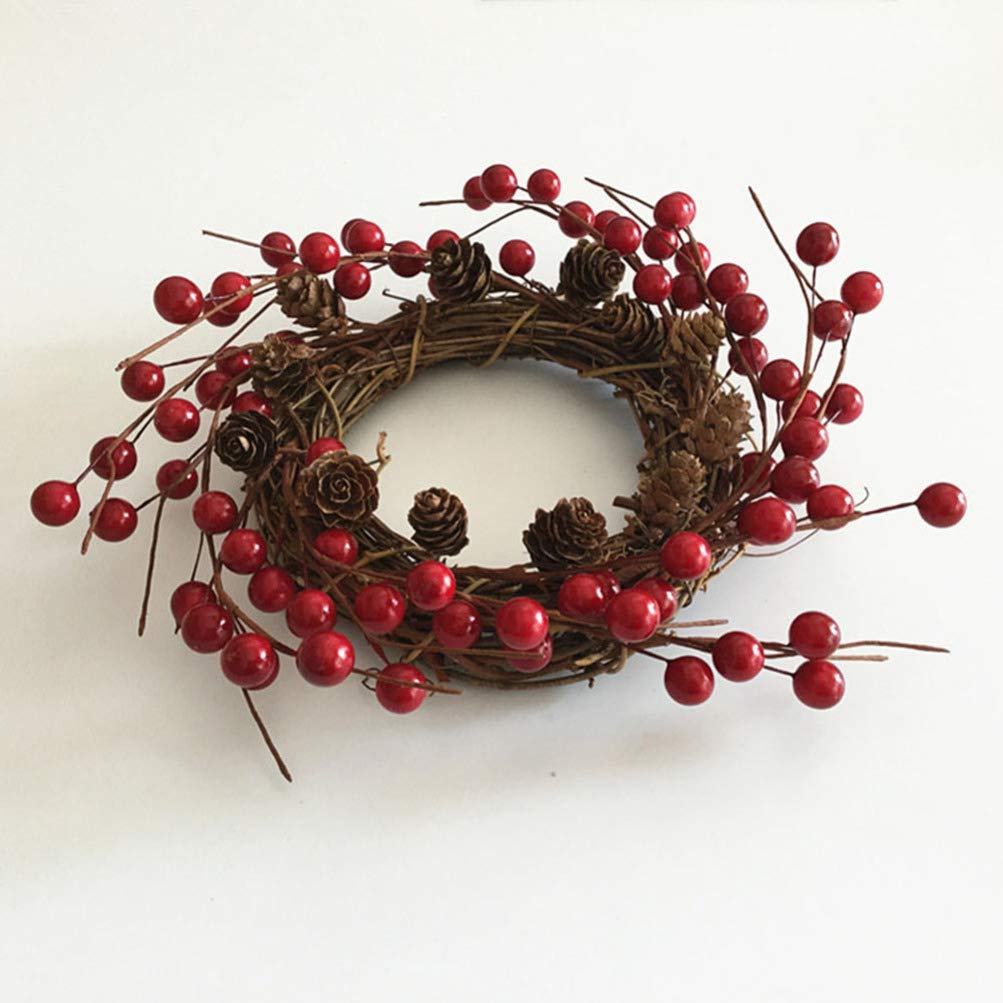 TENDYCOCO Artificial Berry and Pine Wreath - Spring Autumn Christmas Decor with Red Berries, Twigs & Candles for Indoor Outdoor Home Door Wall Mantel Holiday Party Wedding Decoration