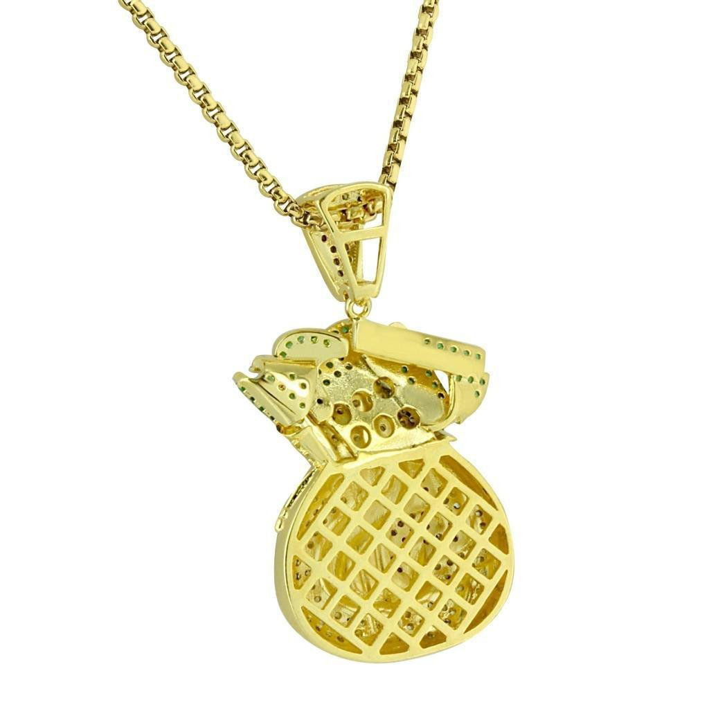 Money Bag $ Pendant Necklace with Canary Simulated Diamonds - 24 Inch Stainless Steel Chain | Fashion Jewelry for Women, Gift Idea for Birthday & Anniversary