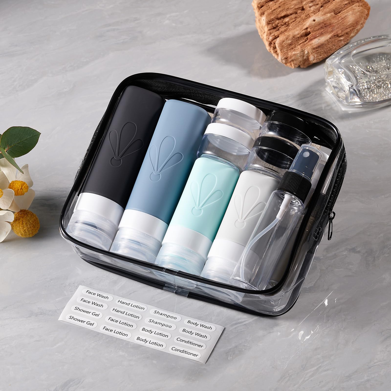 **17-Pack INSFIT Silicone Travel Bottles Set - Leakproof Toiletry Containers for Women | TSA Approved Travel Accessories | Perfect for Airplane, Gym, Camping & Vacation Essentials**