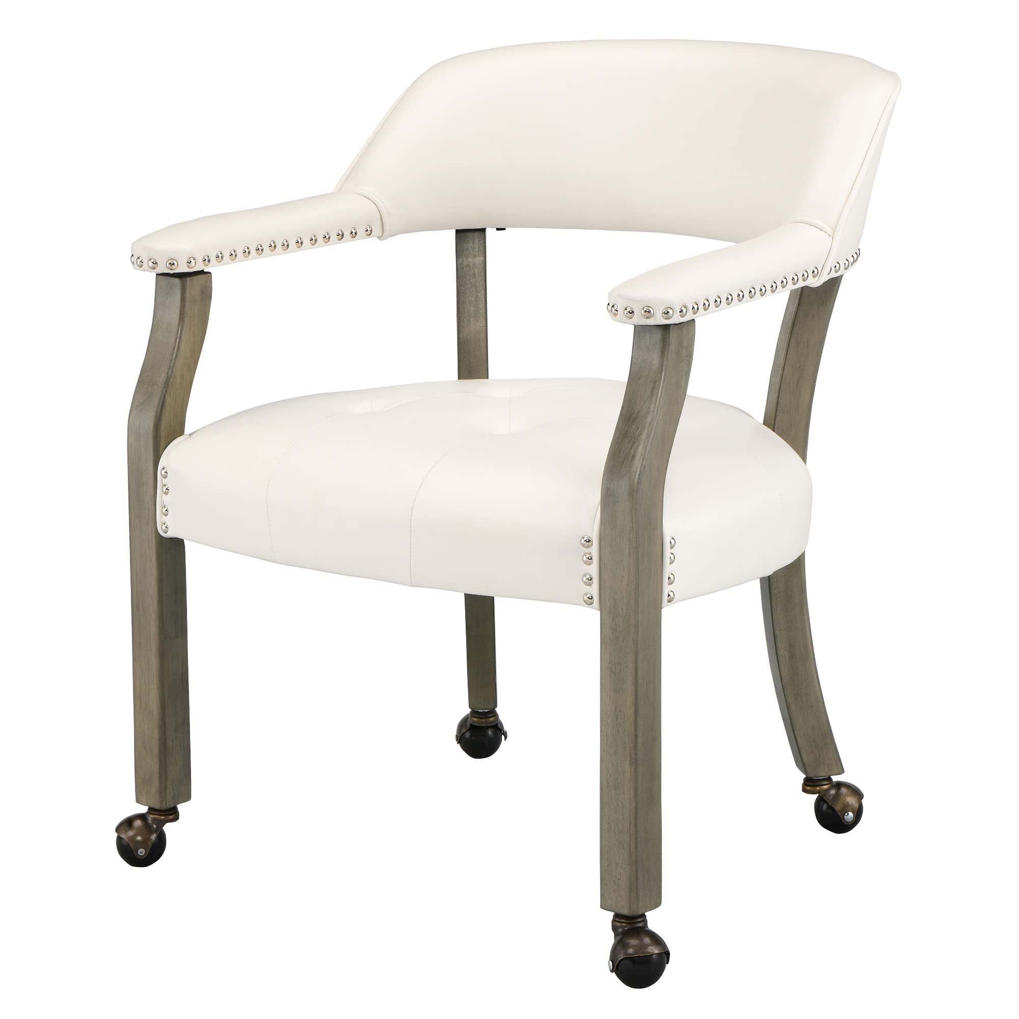 MODERION Swivel Dining Chairs with Wheels & Arms - Solid Wood Executive Office Chairs, Upholstered Desk Chairs, Classic Accent Chairs for Living Room (31.5