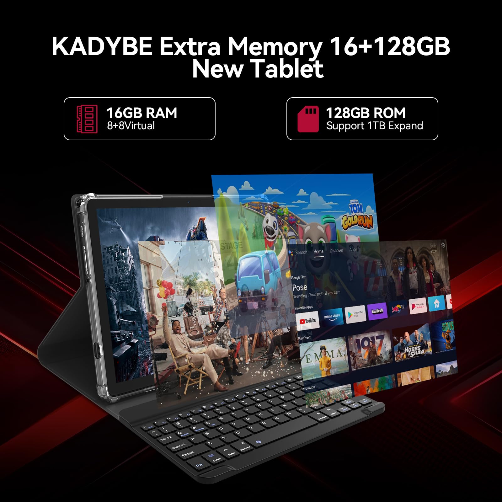 2025 Latest 11-inch Android 14 Tablet with 16GB RAM & 128GB ROM (Expandable to 1TB) - Dual 4G Cellular Tablet with Keyboard, 8000mAh Battery, Octa-Core Processor & 21MP Camera - 11