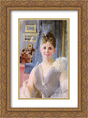 Anders Zorn Museum Art Print - Portrait of Edith Palgrave Edward in Her London Residence, 18x24 Inch Gold Ornate Frame with Double Matting | Elegant Wall Decor for Living Room, Office & Gallery Displays