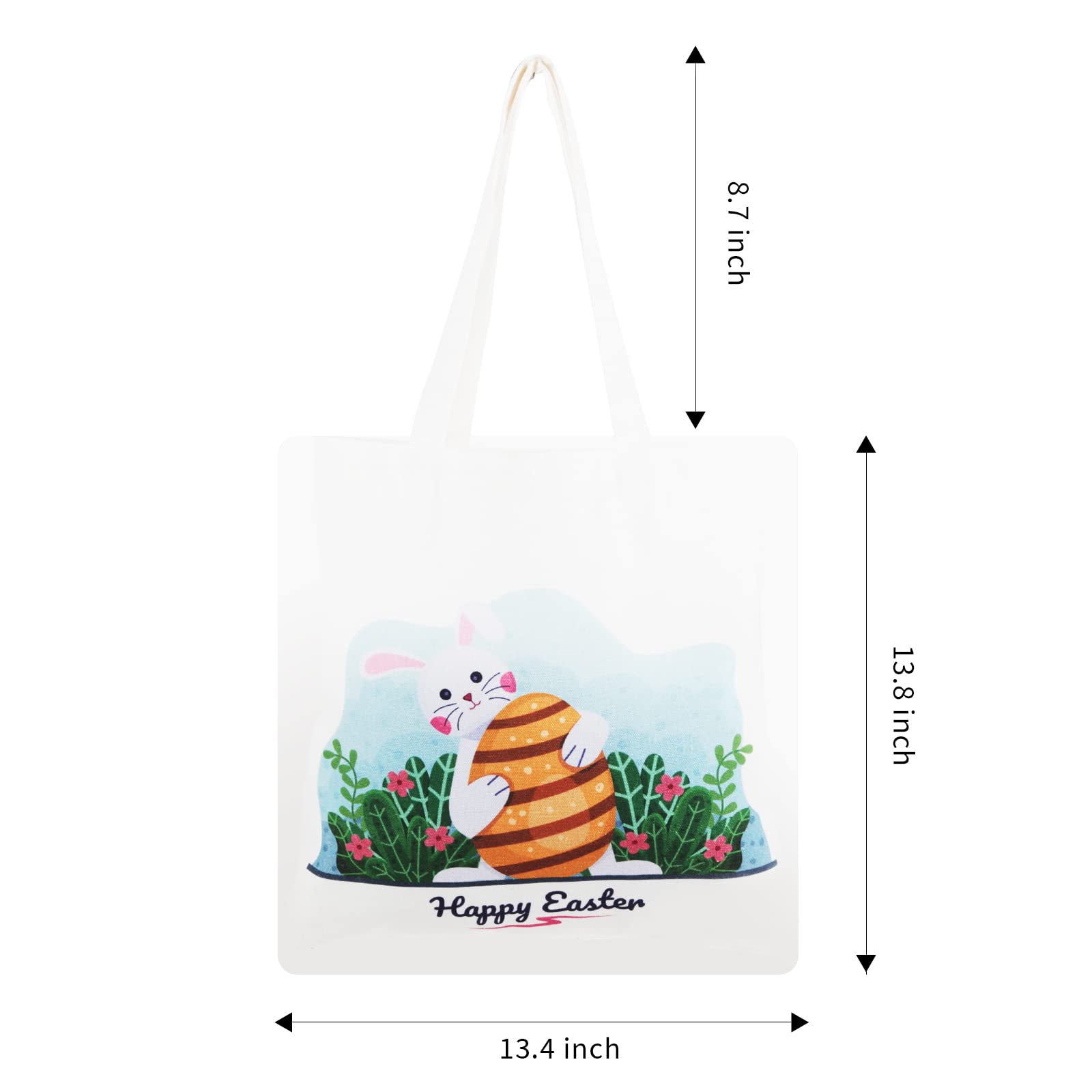AKEROCK 3-Piece Easter Tote Bags with Handles - Large Reusable Canvas Easter Baskets for Kids Egg Hunt, Easter Party Favors & Spring Gift Baskets