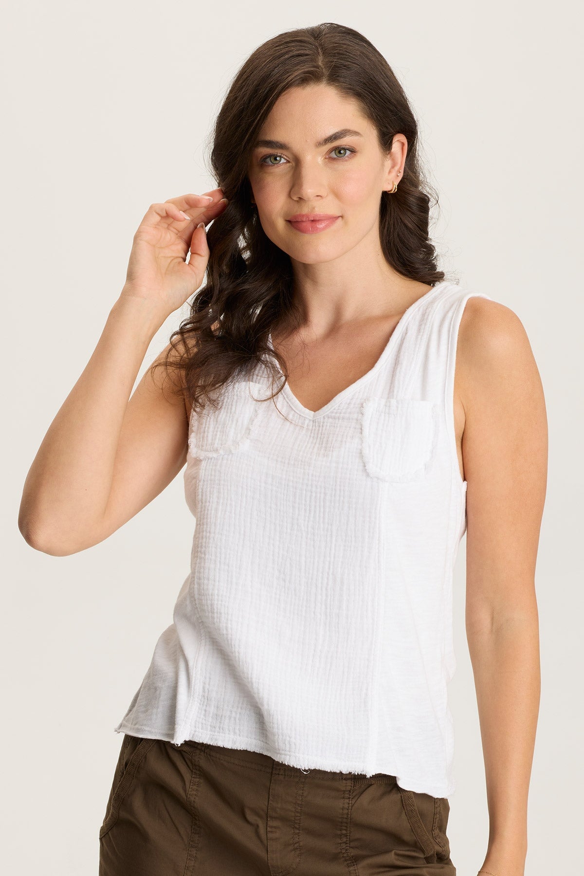 Kirkley Women's V Neck Gauze Tank Top - Soft Jersey Fabric, Breathable & Comfortable for Summer, Casual Wear, Layering, and Beach Outfits
