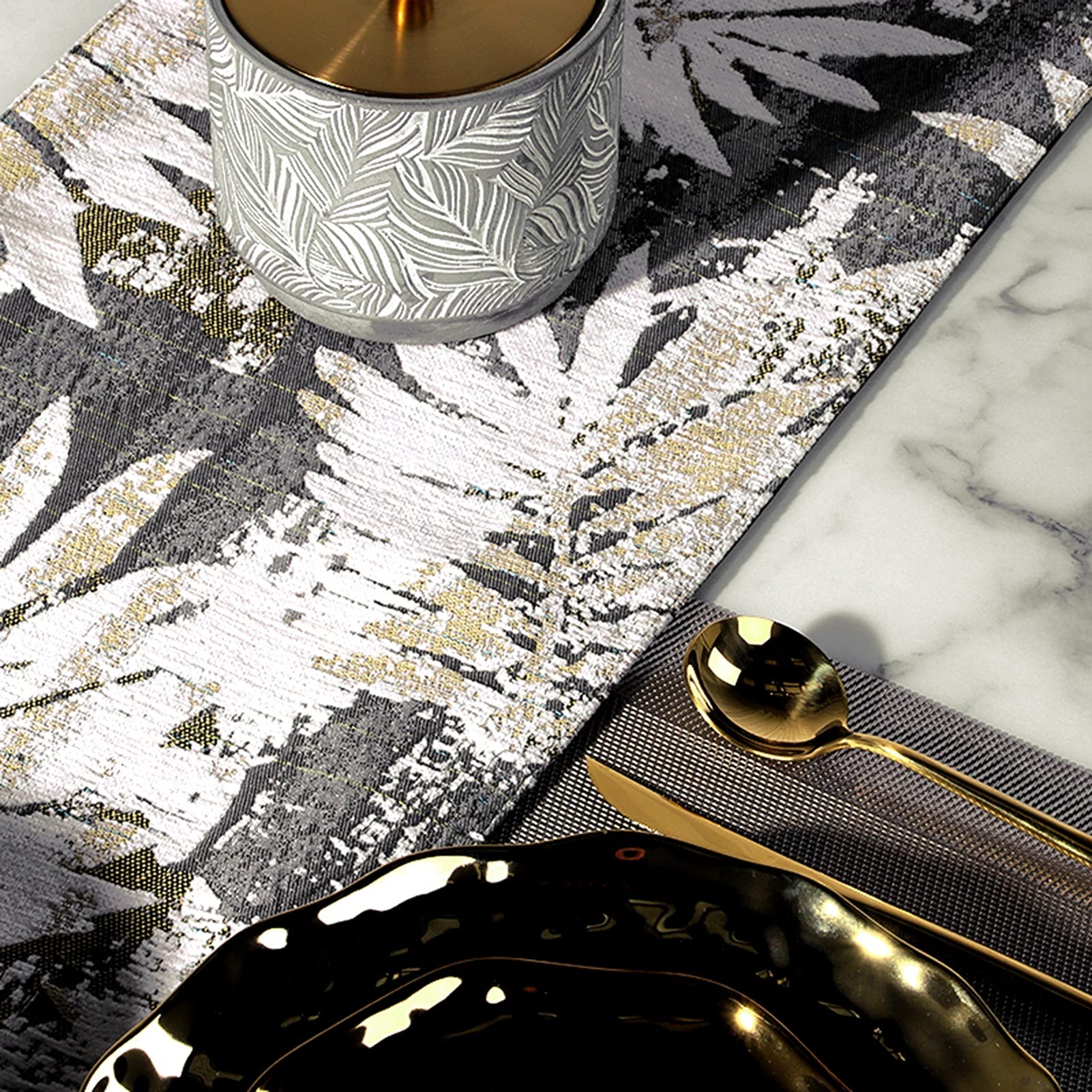 Luxury Black & Gray Gold Plush Floral Embroidery Table Runner - 30x220cm Wedding & Party Decor, Home Dining Table Centerpiece, Holiday Celebration Decoration