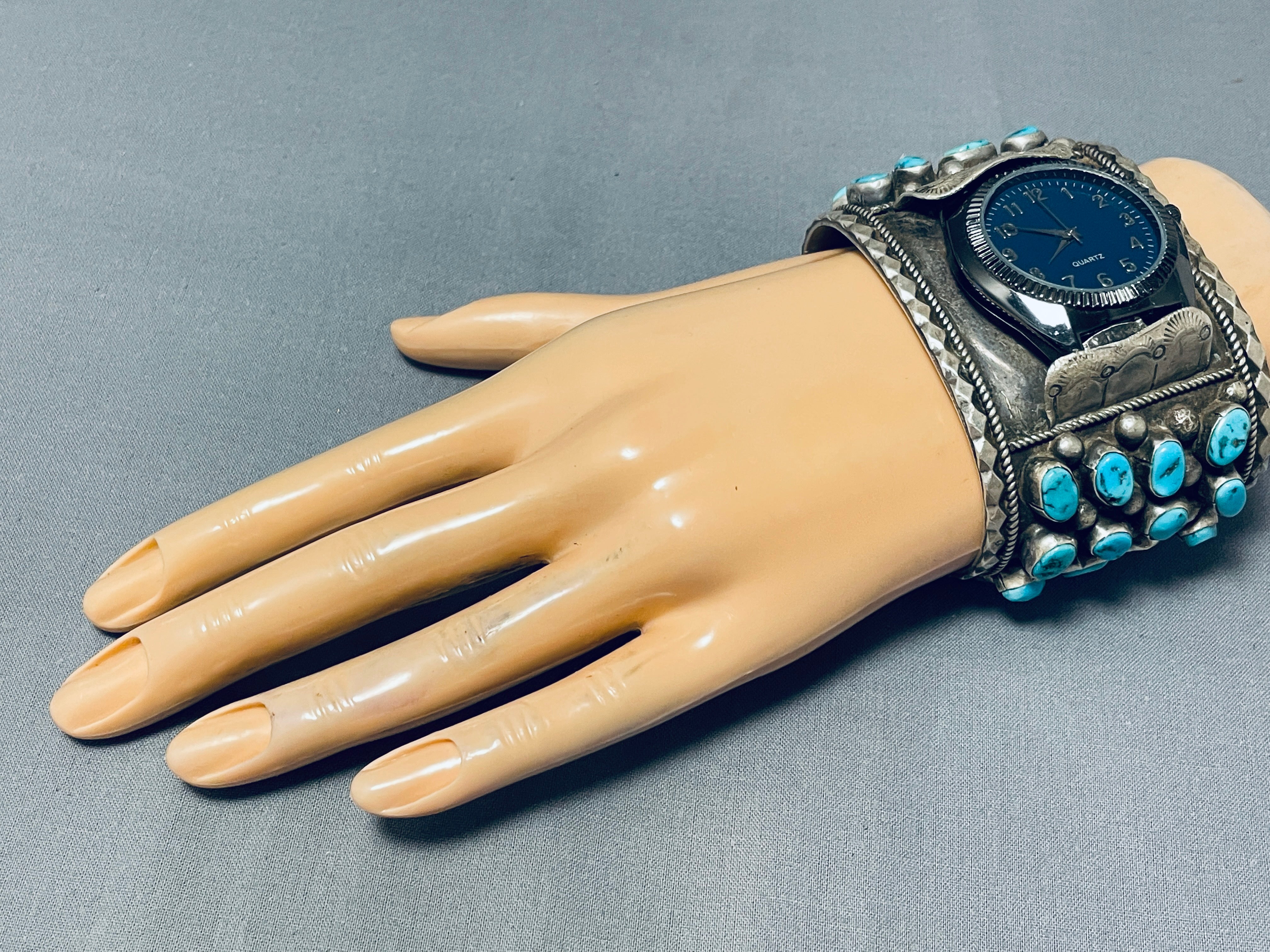 Vintage Navajo Turquoise Sterling Silver Bracelet for Men – 174g Heavy Weight Handmade Native American Jewelry – Perfect for Gifts, Western Fashion & Boho Style