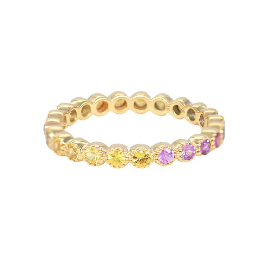 Sethi Couture Rainbow Sapphire Bezel Band Ring - Elegant Jewelry for Women, Gift for Her, Perfect for Weddings, Parties & Special Occasions