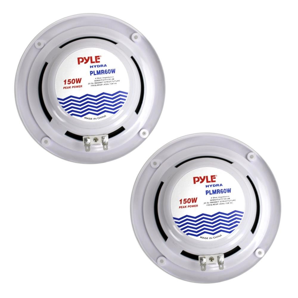 Pyle Marine Stereo Receiver Power Amplifier Bundle - AM/FM/MP3/USB/Aux/SD Card Reader Single Din Marine Audio System with 6.5'' Dual Waterproof Marine Speakers (1 Pair) - Perfect for Boats, Yachts, and Marine Vehicles