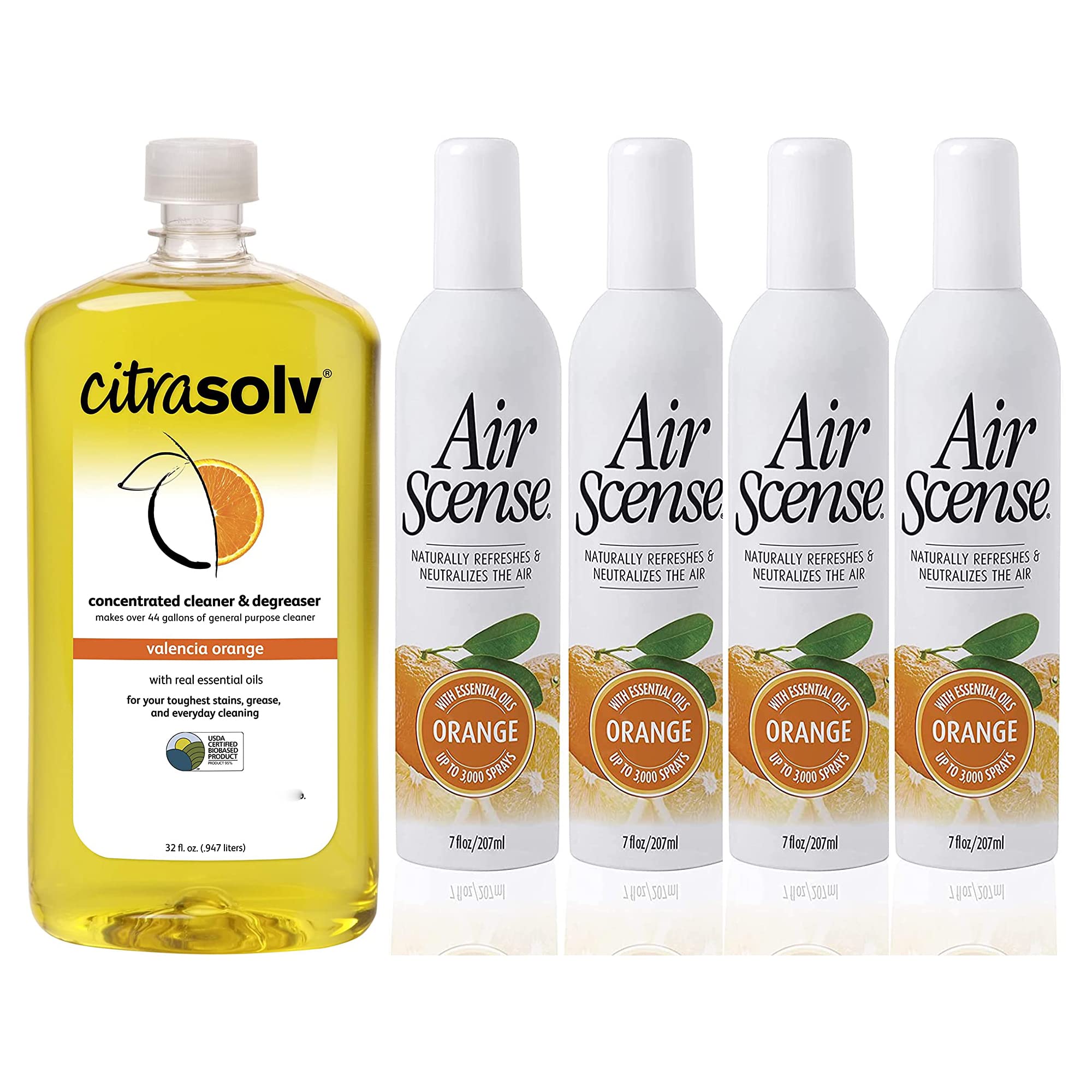 Citra Solv & Air Scense Special Bundle - Concentrated Cleaner & Degreaser with Essential Oil Air Freshener | Non-Aerosol Household Cleaning Kit in Valencia Orange Scent | Perfect for Kitchen, Bathroom & Office Spaces