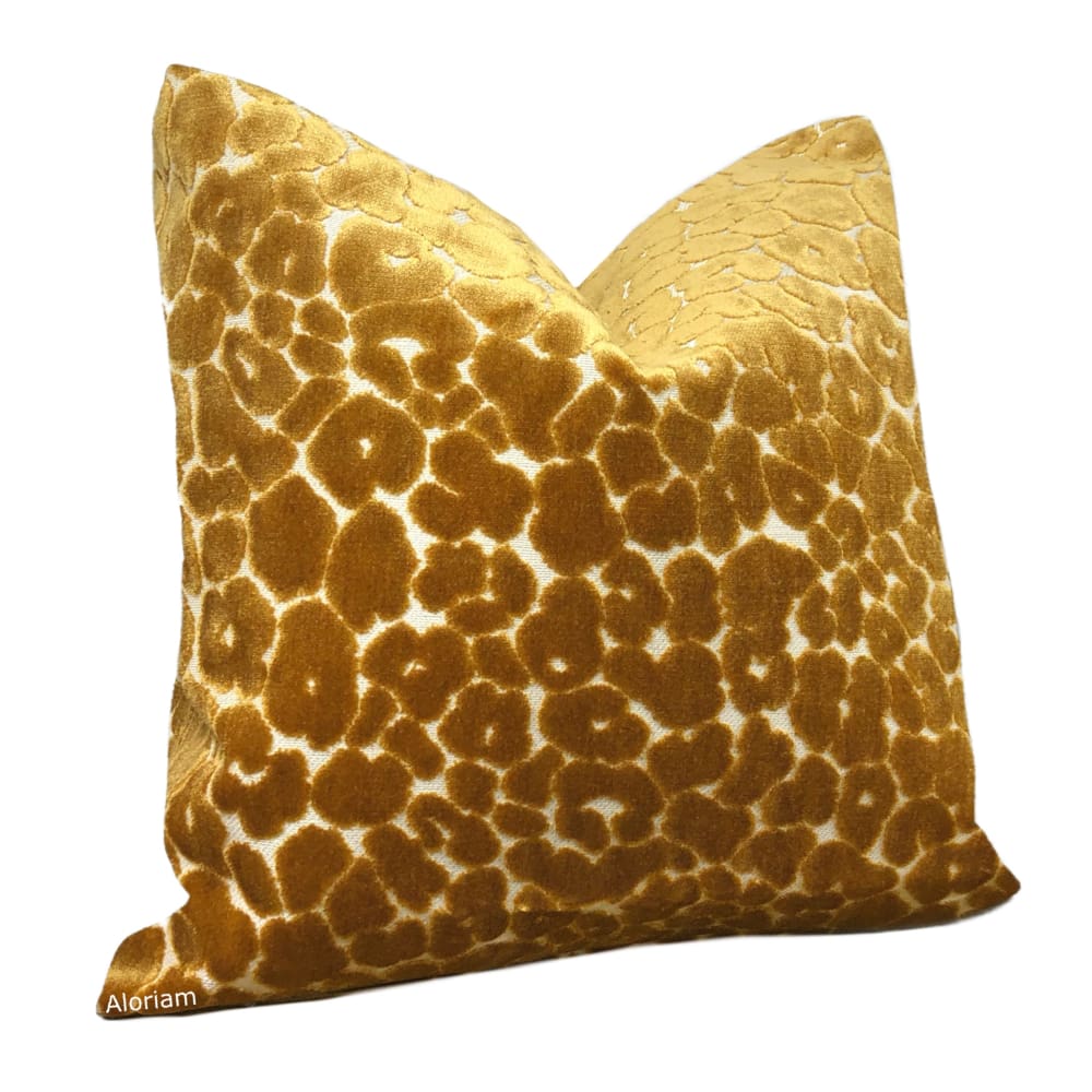 Phoebe Sahara Gold Leopard Print Velvet Pillow Cover - Soft Decorative Throw Pillow Case for Sofa, Bed, Couch - Home Decor & Living Room Accessories