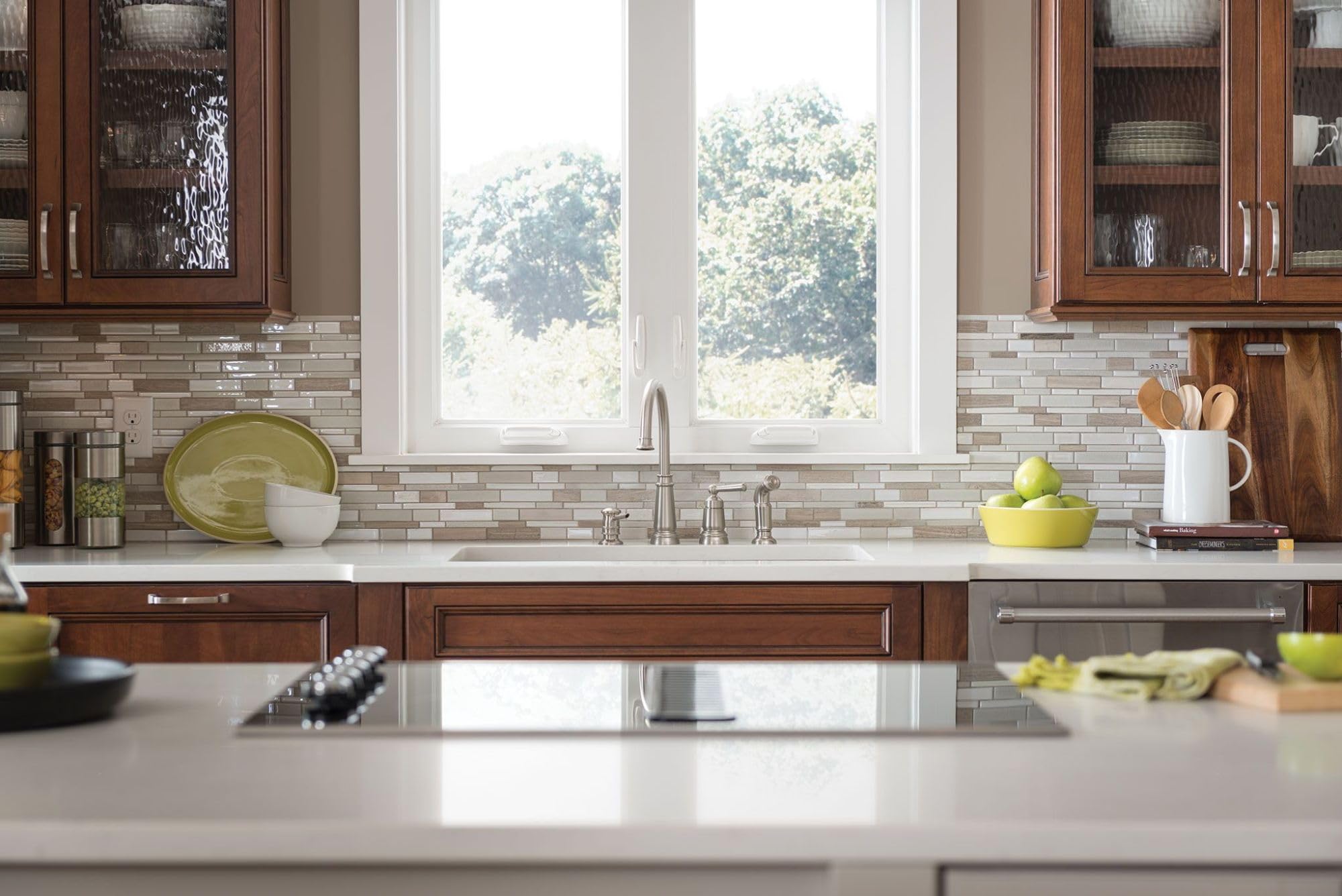 Moen 87042SRS Spot Resist Stainless Steel One-Handle High Arc Kitchen Faucet with Side Sprayer & Soap Dispenser - 4 Hole Installation for Modern Kitchens | Perfect for Cooking, Washing Dishes & Food Prep