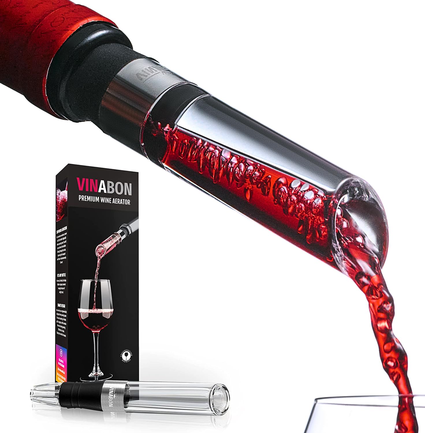 VINABON Premium Wine Aerator & Decanter Spout - 2025 Wine Air Aerator for Enhanced Flavor & Aroma | Includes Free Wine Guide Ebook | Perfect for Red Wine, White Wine & Home Entertaining