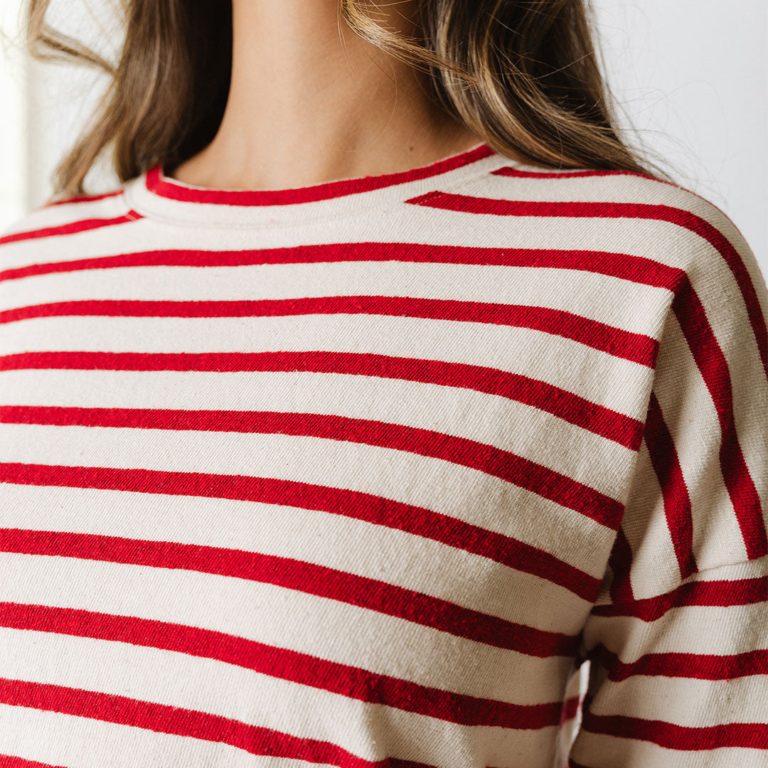 Stylish Crimson Striped Sweater for Women - Cozy Knit Pullover for Fall & Winter - Perfect for Casual Outfits & Holiday Gatherings