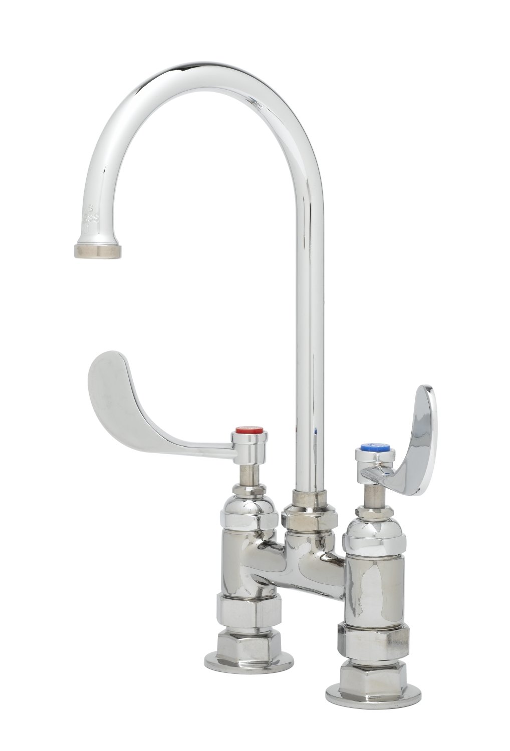 T&S Brass B-0325-WH4 Double Handle 4-Inch Centerset Deck Mount Kitchen Faucet with Swivel Gooseneck and Wrist-Action Handles - Perfect for Pantry, Wet Bar, and Utility Sink Applications