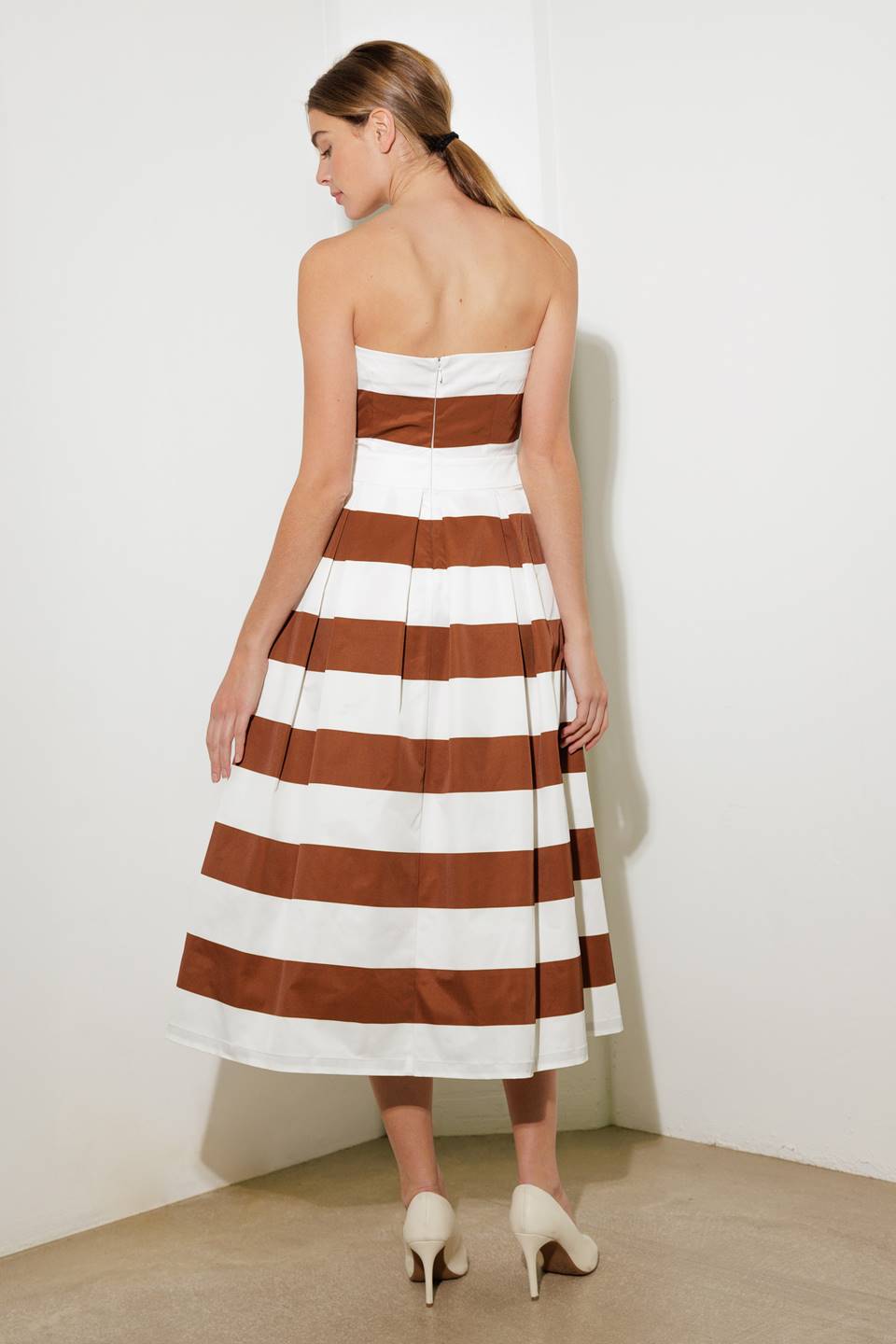 EVERYDAY HUSTLE Rust Stripe Midi Dress - Stylish Casual Wear for Work, Date Night & Special Occasions
