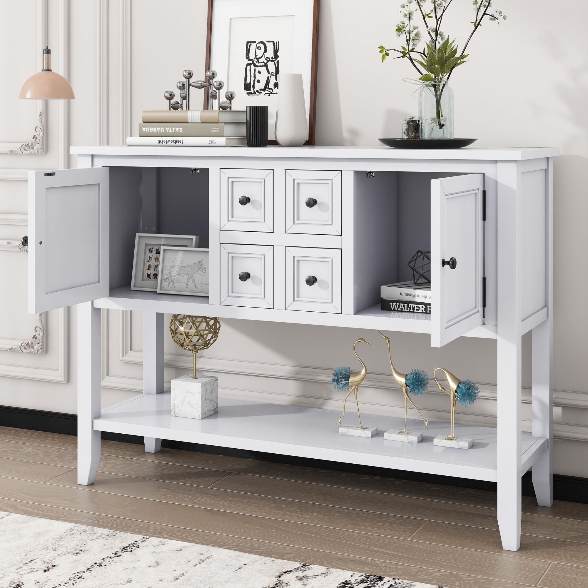 Merax Rustic White Sideboard Buffet Cabinet with Storage - Farmhouse Console Table for Dining Room, Living Room & Entryway Organization