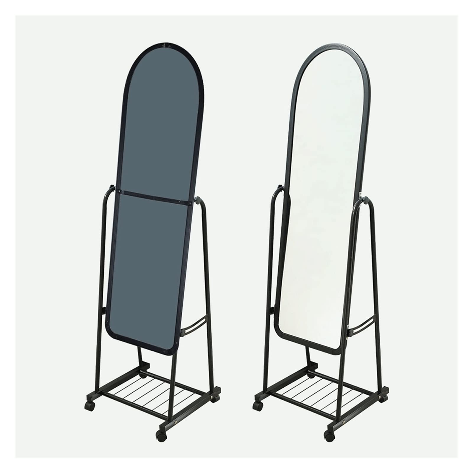 Adjustable Full-Length Mirror with Wheels & Storage - Standing Floor Mirror for Bedroom, Bathroom, or Porch - Makeup Vanity & Dressing Mirror for Home Use (Ideal for Small Spaces & Daily Outfit Checks)