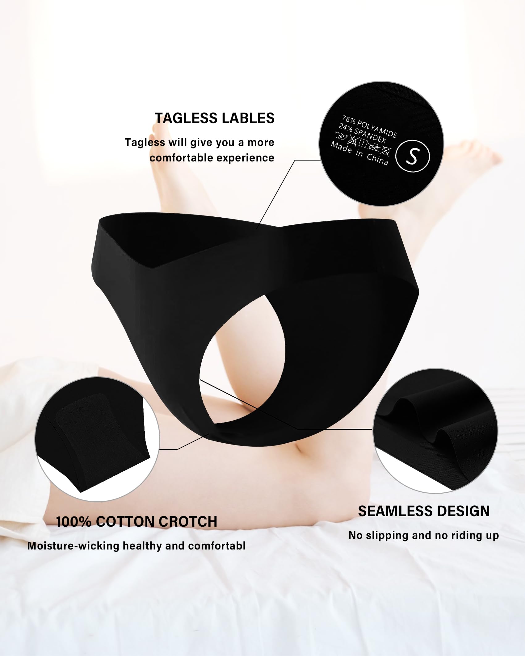 Seamless Cheeky Underwear for Women - Breathable Stretch V-Waist No Show Bikini Panties Invisible Hipster 6 Pack (S-XL) | Perfect for Yoga, Workout & Everyday Comfort Wear