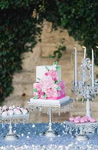 Antique Silver Cake Stand Set of 3 - Square Metal Serving Plates with Chandelier Accents for Wedding, Cupcake & Dessert Display - Perfect for Bridal Showers, Tea Parties & Elegant Home Decor
