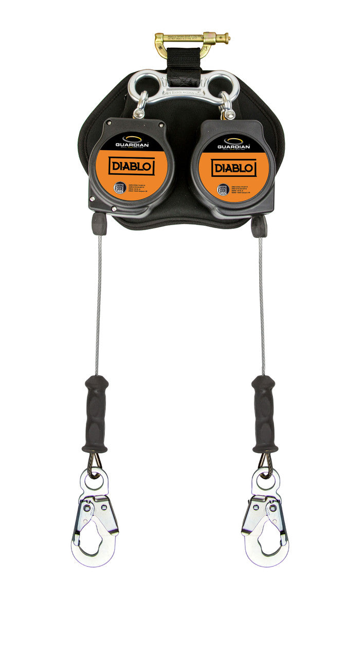 Guardian® Diablo Double Leg 2.5 Cable Self Retracting Lanyard - Fall Protection Safety Equipment for Construction & Roofing Work | OSHA Compliant | Durable & Lightweight Design