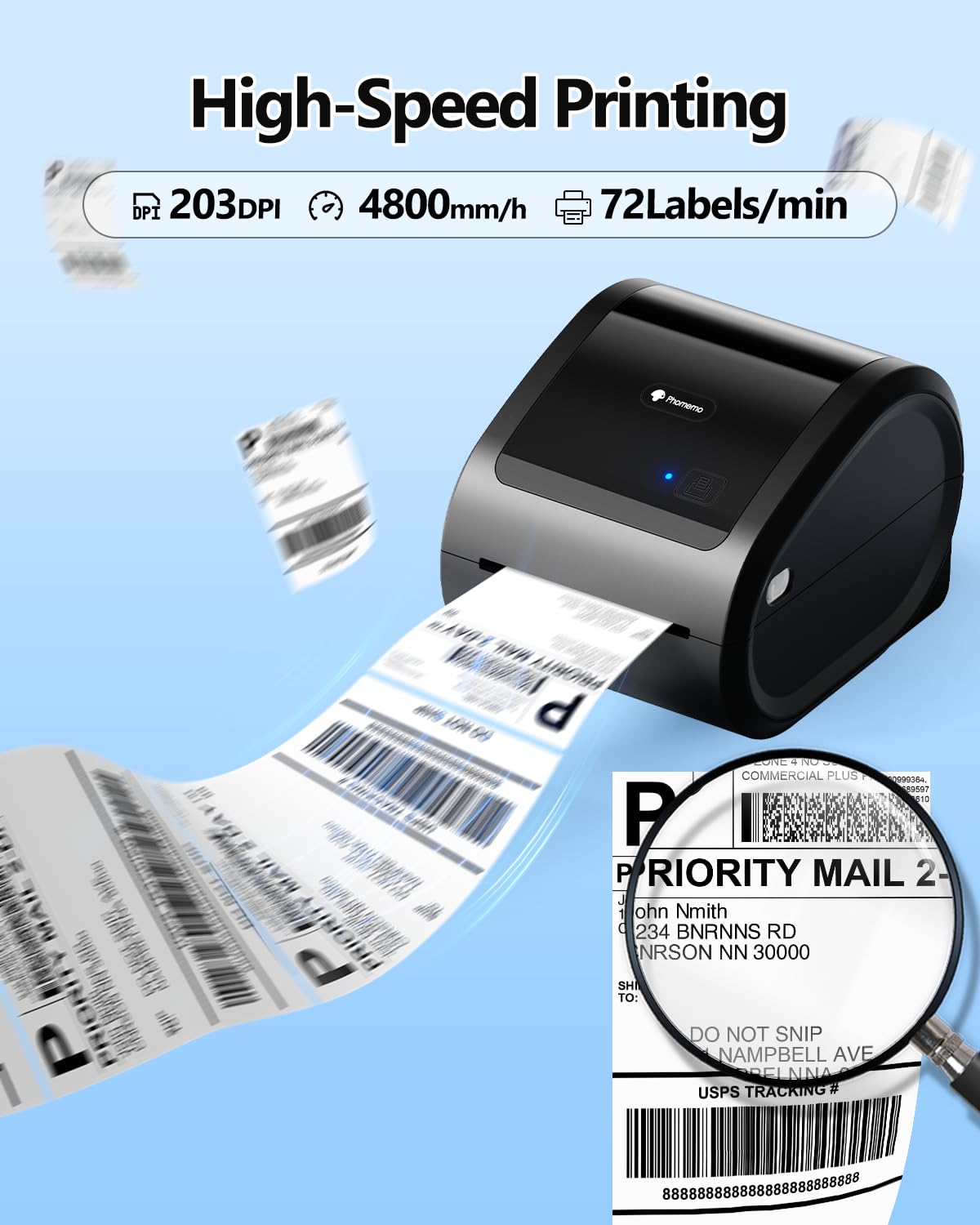 Phomemo D520BT 4x6 Bluetooth Thermal Label Printer - Wireless Shipping Label Maker with Built-in Holder, Compatible with Amazon USPS Shopify eBay - Perfect for E-commerce, Small Business & Home Shipping Needs