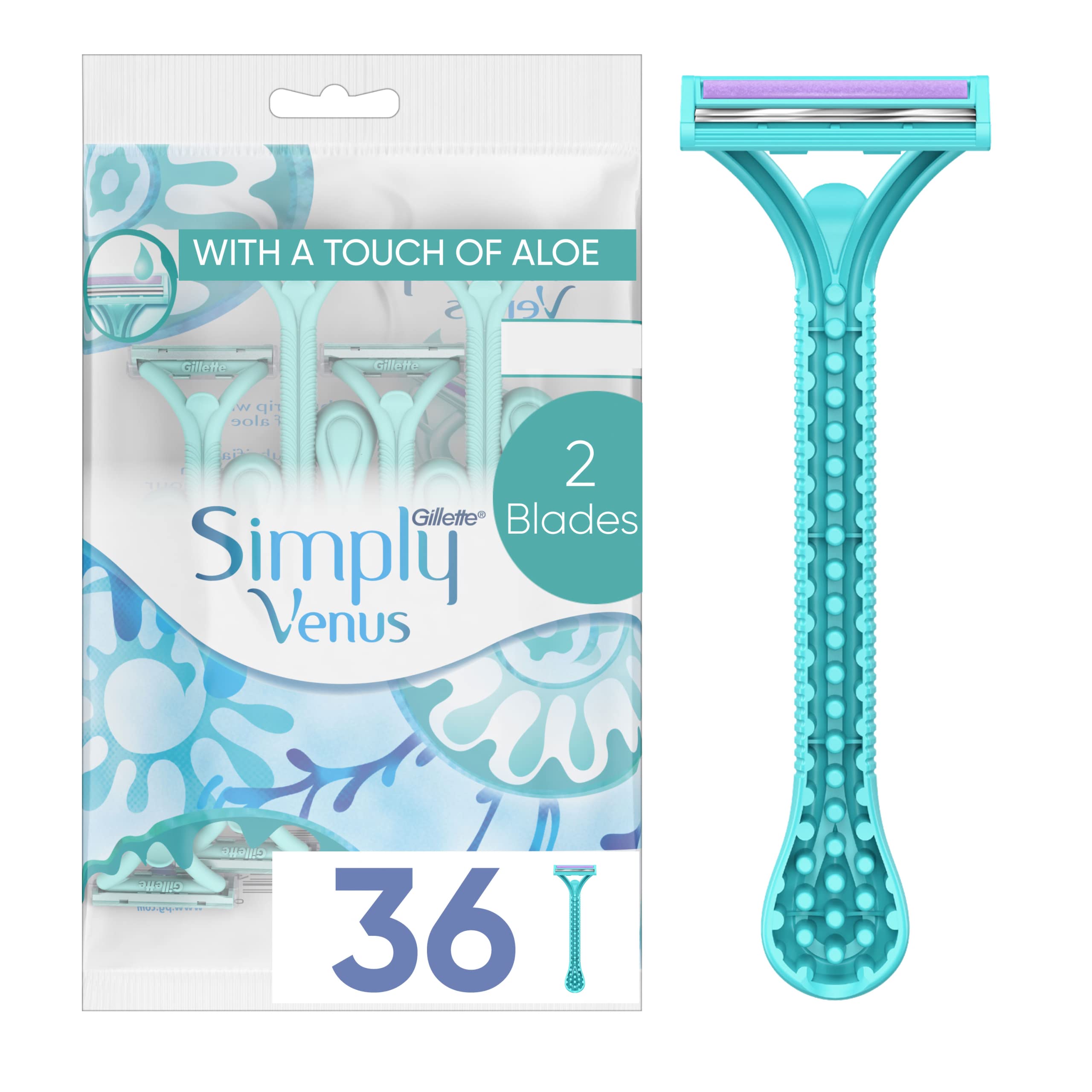Gillette Simply Venus 2 Disposable Razors for Women - 36 Count (4 Packs of 9) - Smooth Shaving for Legs, Underarms & Bikini Area - Travel & Everyday Use