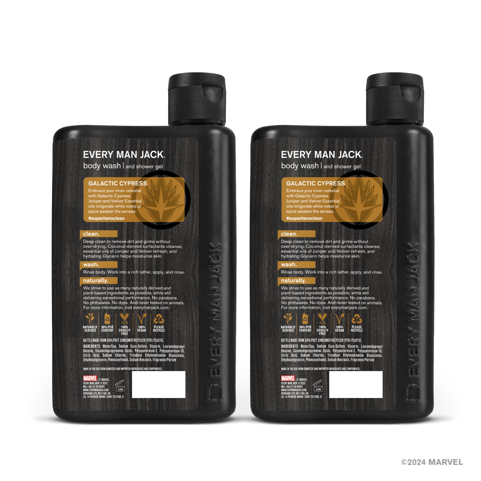 Every Man Jack Body Wash - Marvel Guardians of the Galaxy Edition | 13.5-Ounce Twin Pack (2 Bottles) | Natural Ingredients, Paraben-Free, Phthalate-Free, Dye-Free, Cruelty-Free | Perfect for Men's Daily Shower & Gifts for Marvel Fans