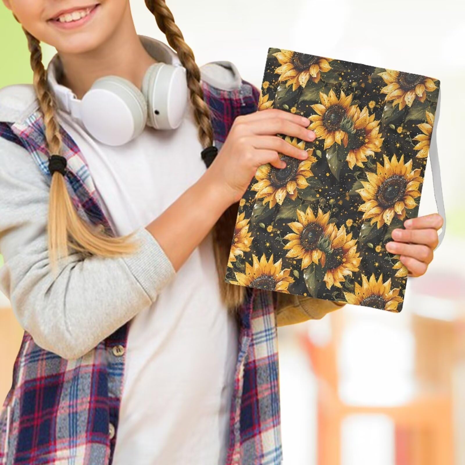 Gomyblomy Stretchable Floral Book Covers - Reusable Sunflower Print Book Sleeves for Textbooks (Fits 9x11 Inch Hardcover Books) - Perfect School Supplies for Protecting Novels, Workbooks & Binders