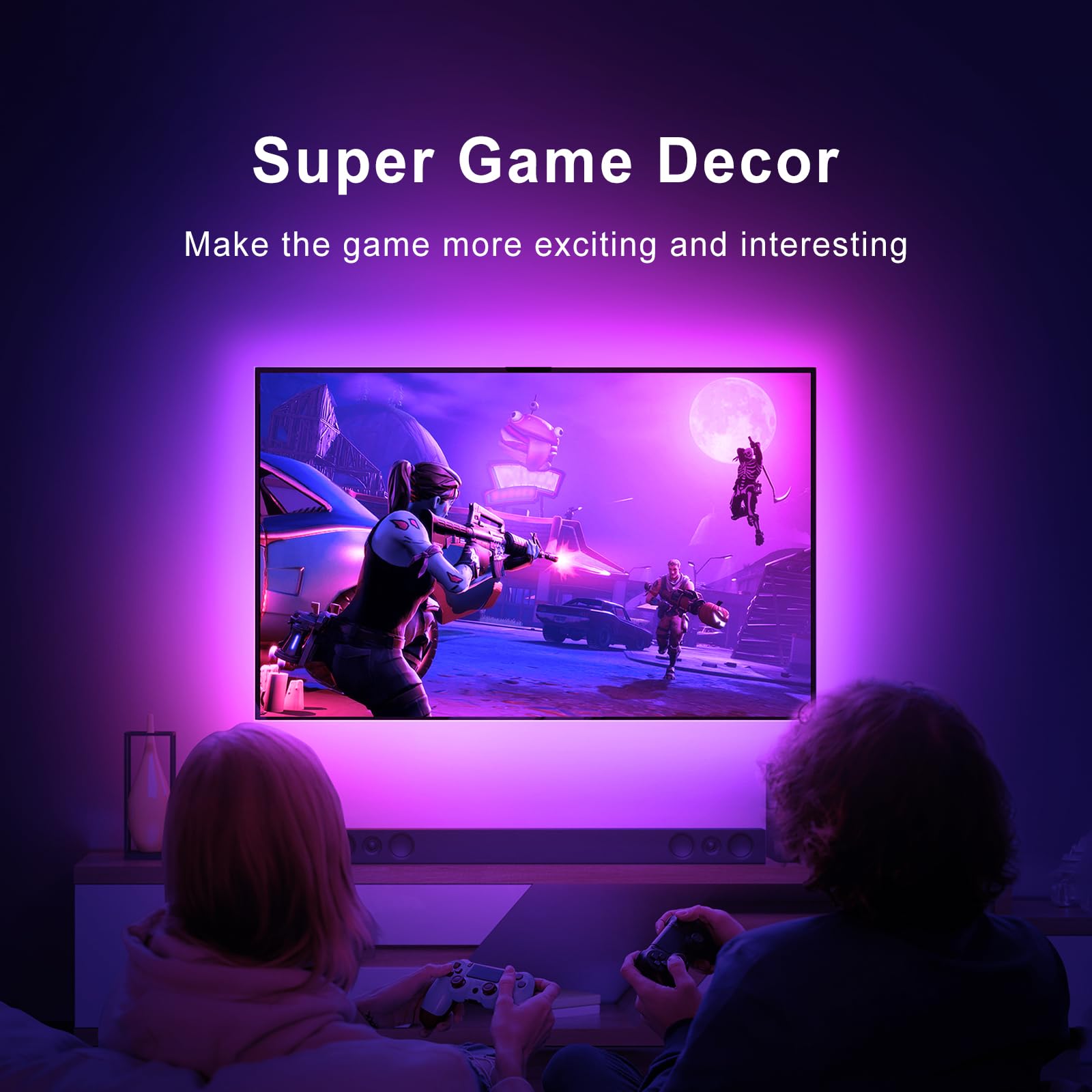 13.1 ft USB RGB Color Changing LED Strip Lights for 45-60 Inch TVs - Smart Bluetooth App & Remote Control with Music Sync | Perfect for TV Backlighting, Gaming Setup & Home Theater Ambience