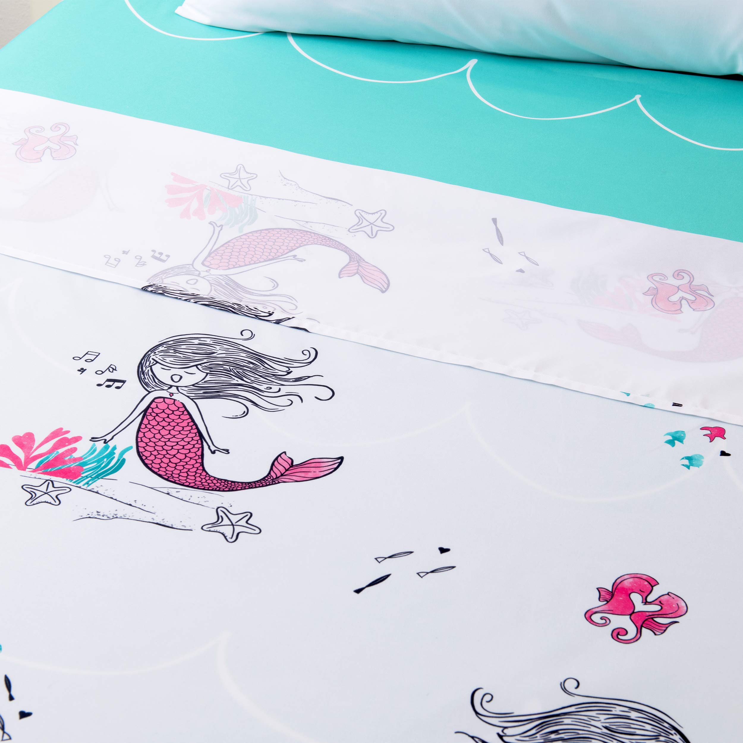 JumpOff Jo Twin Sheet Set - 3 Piece Kids Bedding with Fitted Sheet, Flat Sheet & Pillow Case - Hypoallergenic Microfiber for Comfortable Sleep - Moonlight Mermaid Design - Perfect for Kids' Rooms, Sleepovers & Nursery Decor