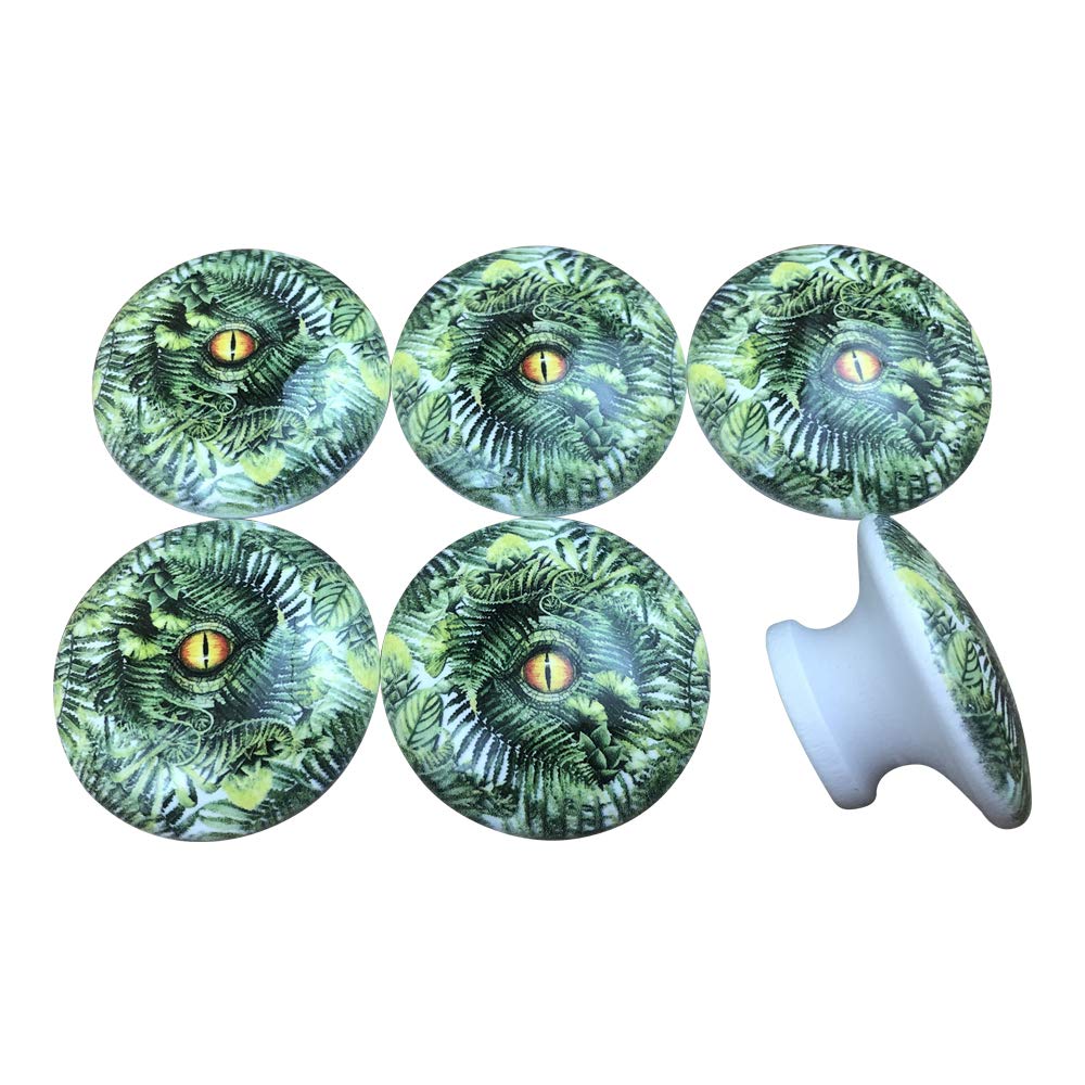 Dinosaur Eye Print Wood Cabinet Knobs - Set of 6, 1.5