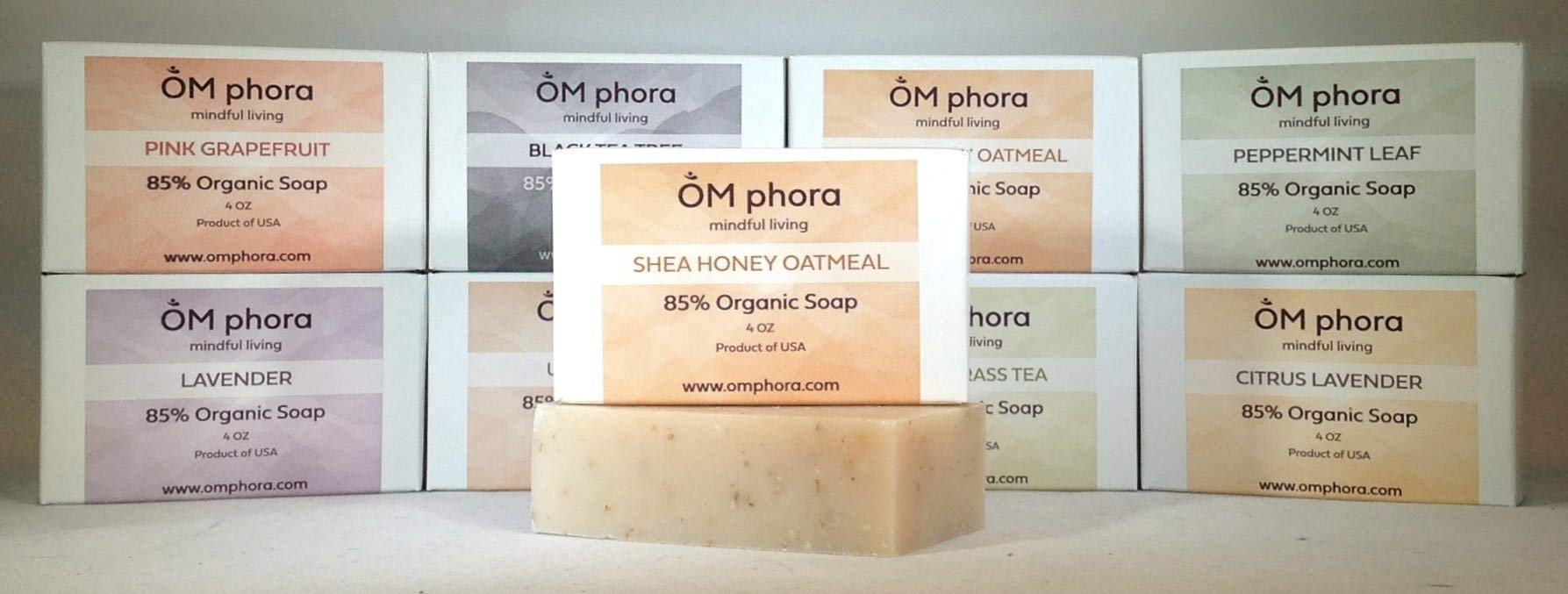 OMphora Organic Shea Honey Oatmeal Soap Bars - Twin Pack (4oz Each) - 8 Natural Scent Options - 85% Organic Ingredients for Gentle Skin Cleansing - Perfect for Daily Use, Gifts & Eco-Friendly Bathroom Essentials