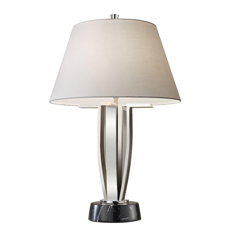 Feiss Silvershore Polished Nickel Table Lamp with White Fabric Shade - Modern Bedside Lighting for Bedroom, Living Room & Office Decor