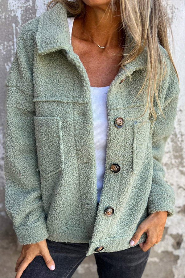 Men's Solid Lapel Single-Breasted Polar Fleece Coat with Pocket - Warm Winter Jacket for Outdoor Activities & Casual Wear